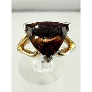 14K Gold Two-Toned Brown & Yellow Garnet Ring - Size 6.5
